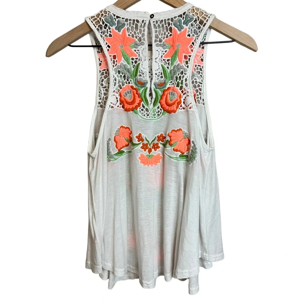 Free People Flower Power Embroidered Tank Top